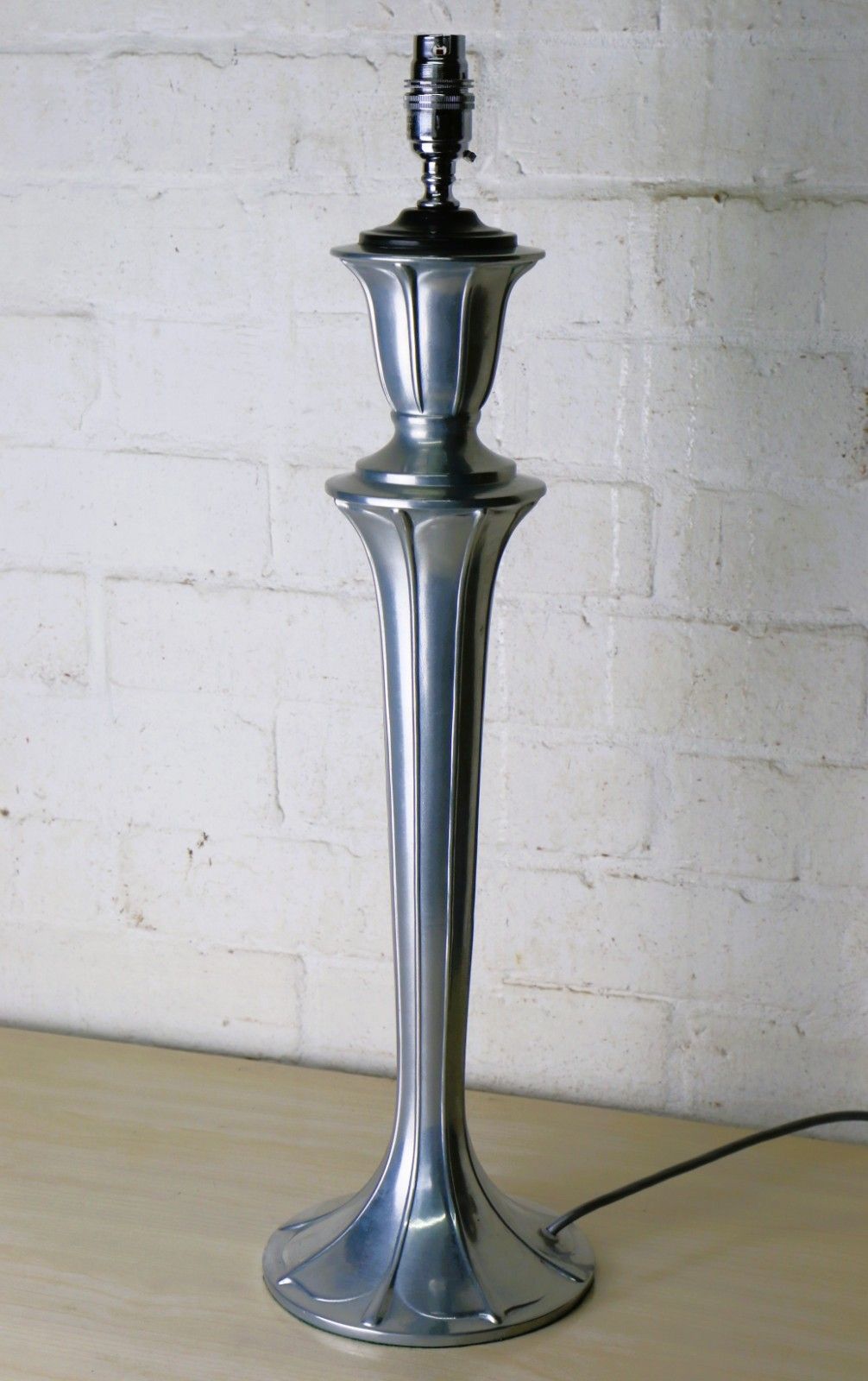 Table Lamp A Vintage Tall & Heavy Art Nouveau Design Alloy Lamp Silver Finish photo vintage
