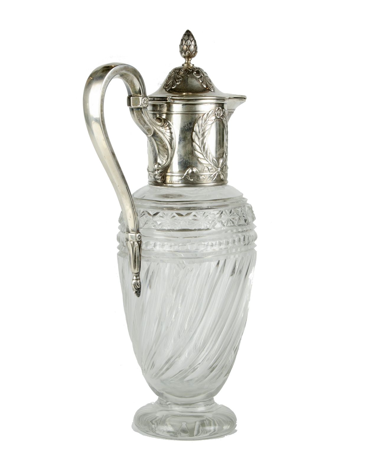 Late 19th Century Victorian Crystal Pitcher With Sterling Silver Mounted Collar And Hinged Lid, United Kingdom photo furniture
