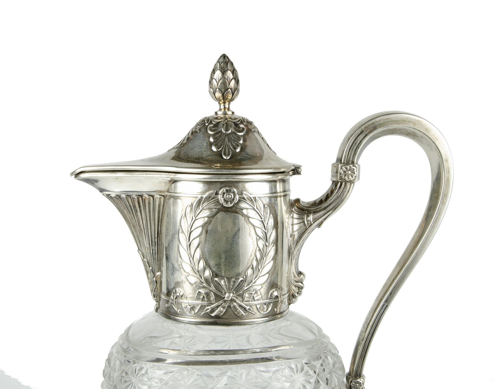 Late 19th Century Victorian Crystal Pitcher With Sterling Silver Mounted Collar And Hinged Lid, United Kingdom photo for sale