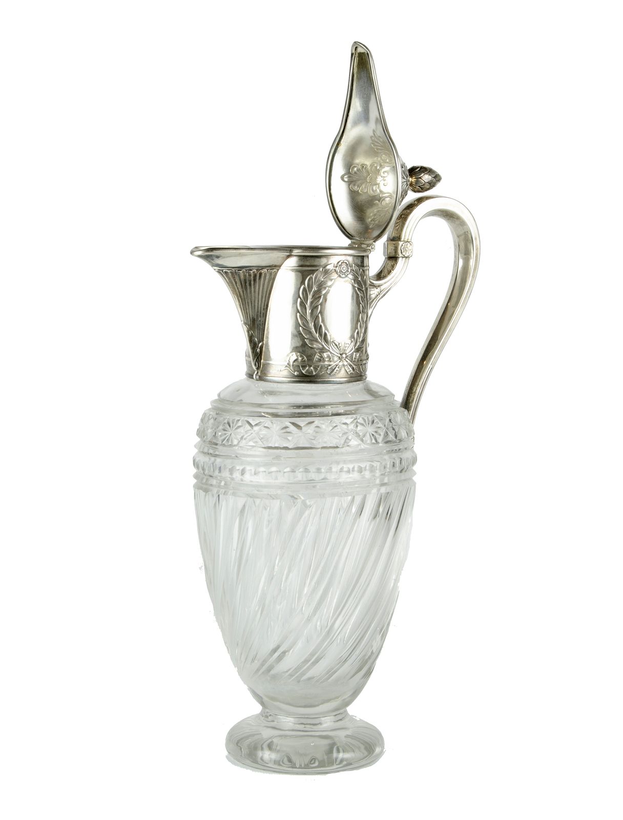 Late 19th Century Victorian Crystal Pitcher With Sterling Silver Mounted Collar And Hinged Lid, United Kingdom photo 1450.0