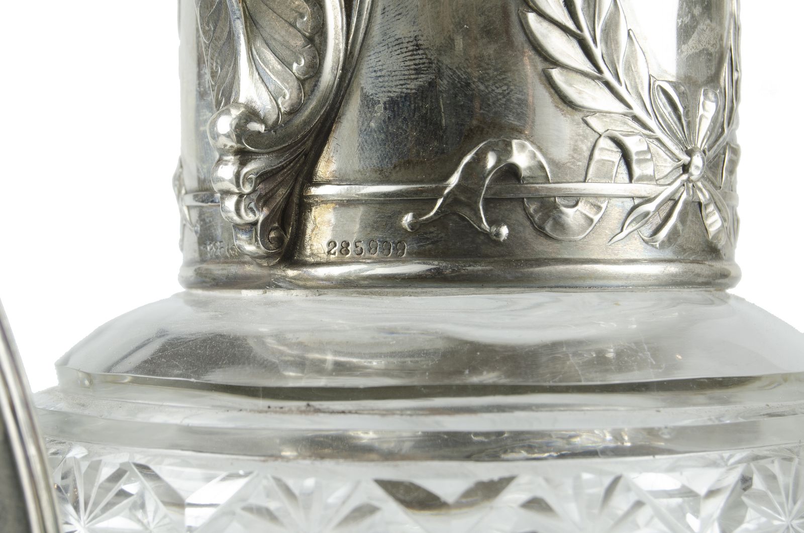 Late 19th Century Victorian Crystal Pitcher With Sterling Silver Mounted Collar And Hinged Lid, United Kingdom photo buy