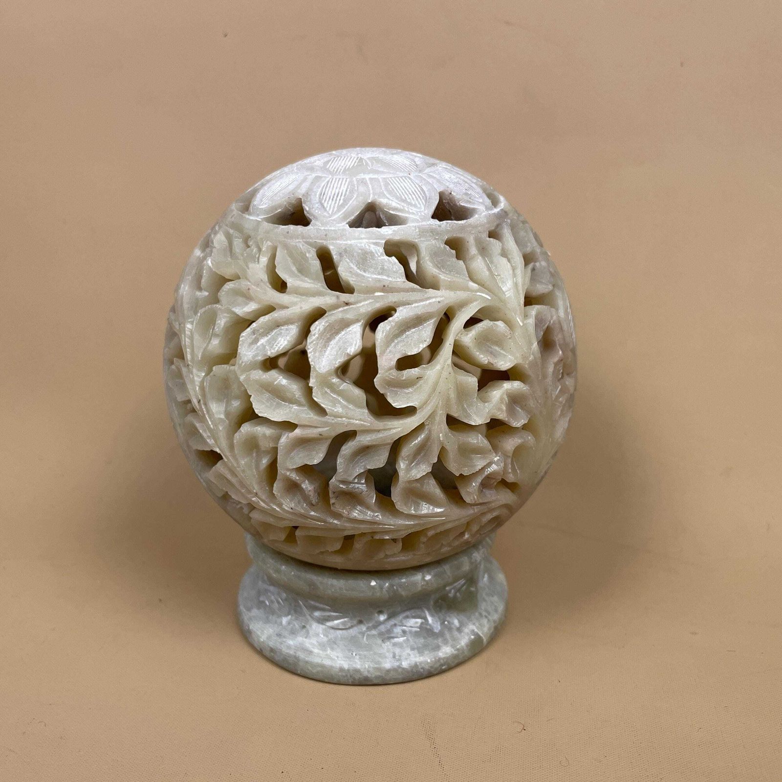 Antique Indian Candle Holder Ornate Vintage Lantern Tea Light India Candlestick Pattern Traditional Handmade Carved Cut Out Soap Stone Ball