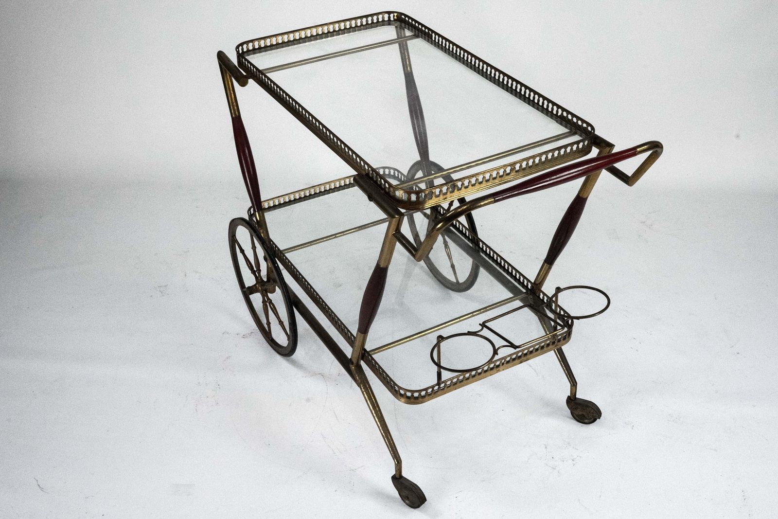 Mid Century Italian Brass And Glass Bar Cart By Cesare Lacca. Italy 1950s photo 910.0