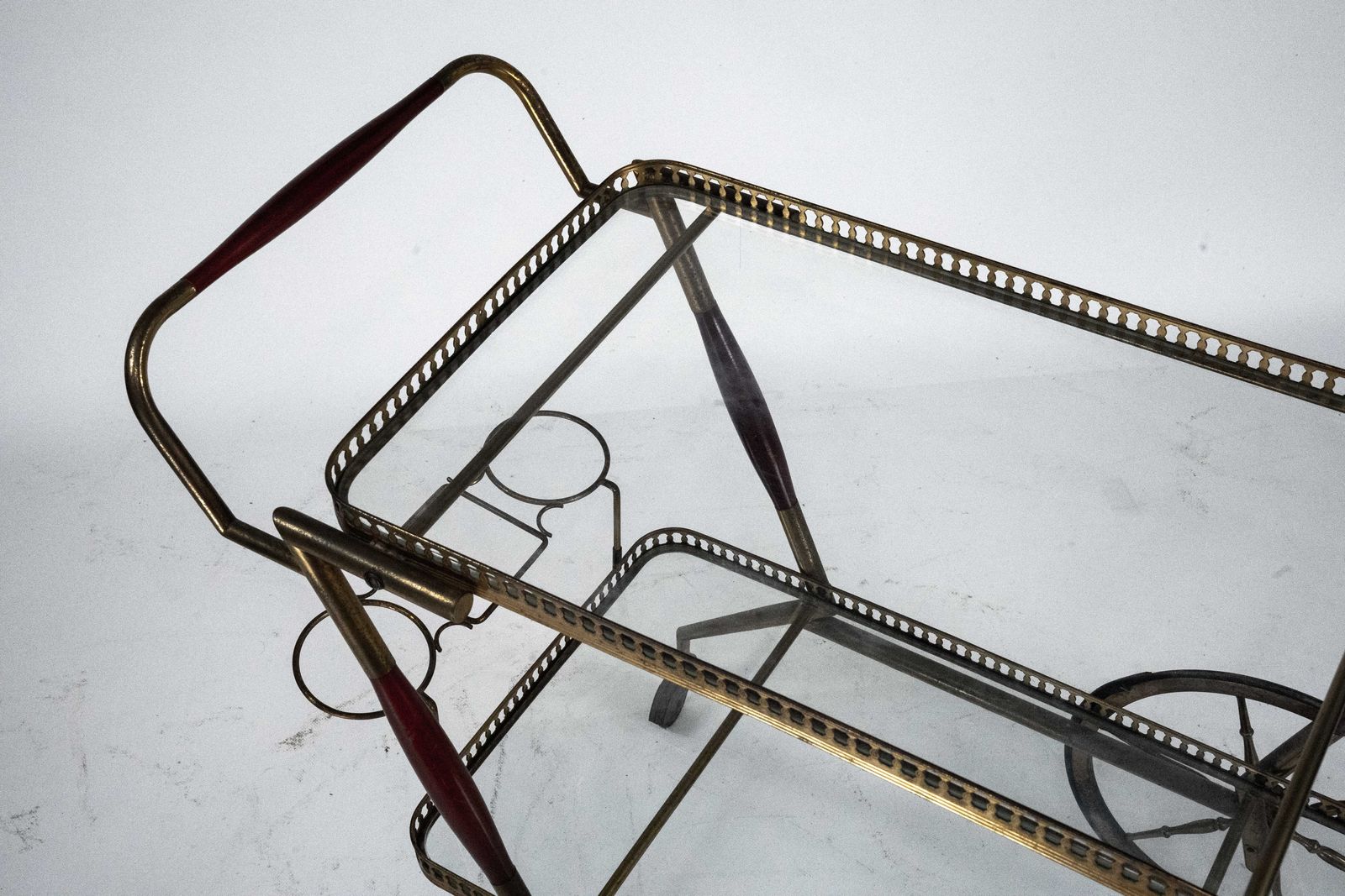 photo furniture Mid Century Italian Brass And Glass Bar Cart By Cesare Lacca. Italy 1950s