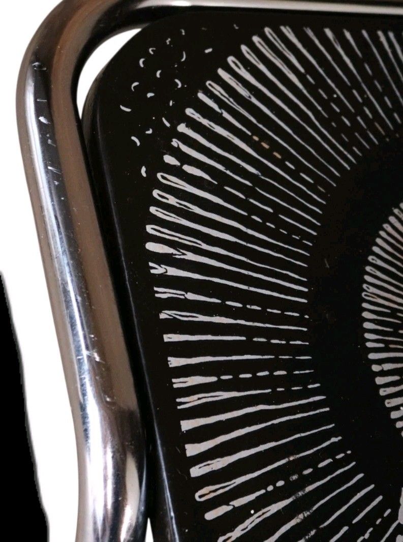 Mid Century 1970s Tubular Chrome Coffee Table Retro Space Age Sunburst Top photo Furniture