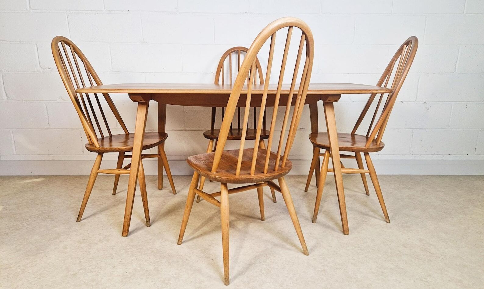 Ercol Windsor Vintage Mid Century Solid Elm Plank Table & Dining Chair Set Pg060