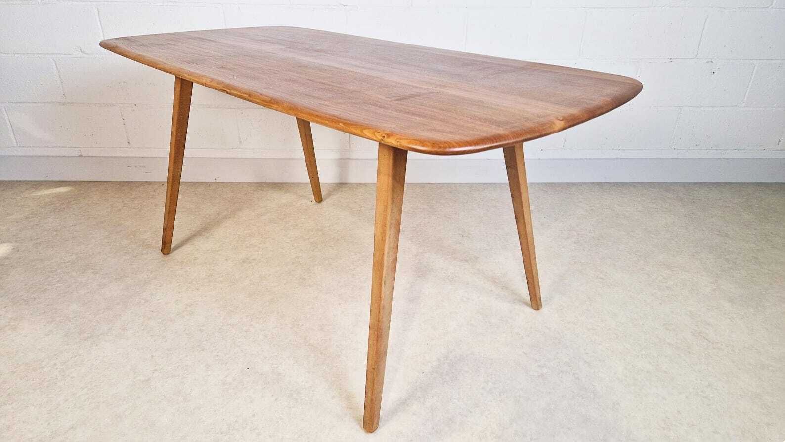 photo for sale Ercol Windsor Vintage Mid Century Solid Elm Plank Table & Dining Chair Set Pg060