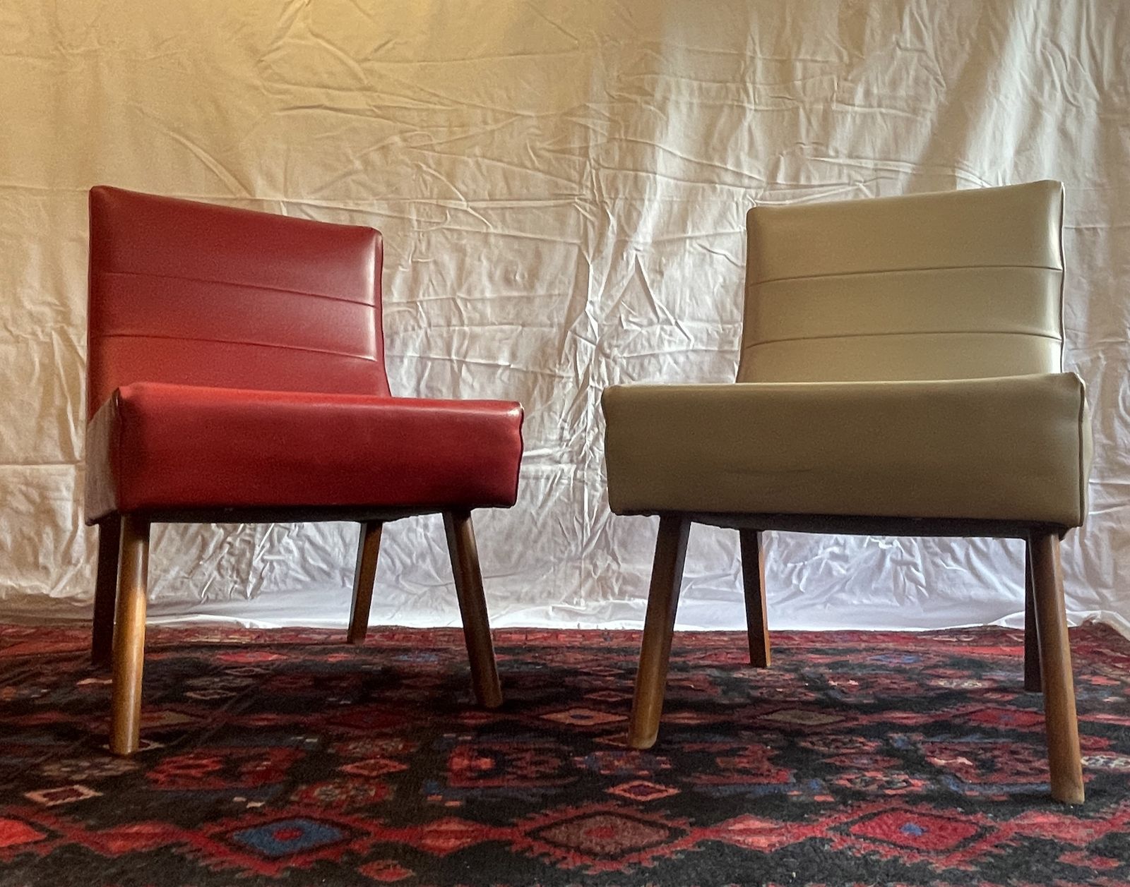 A Pair Of Mid Century Scandinavian Danish Style Teak And Vinyl Lounge Chairs photo for sale
