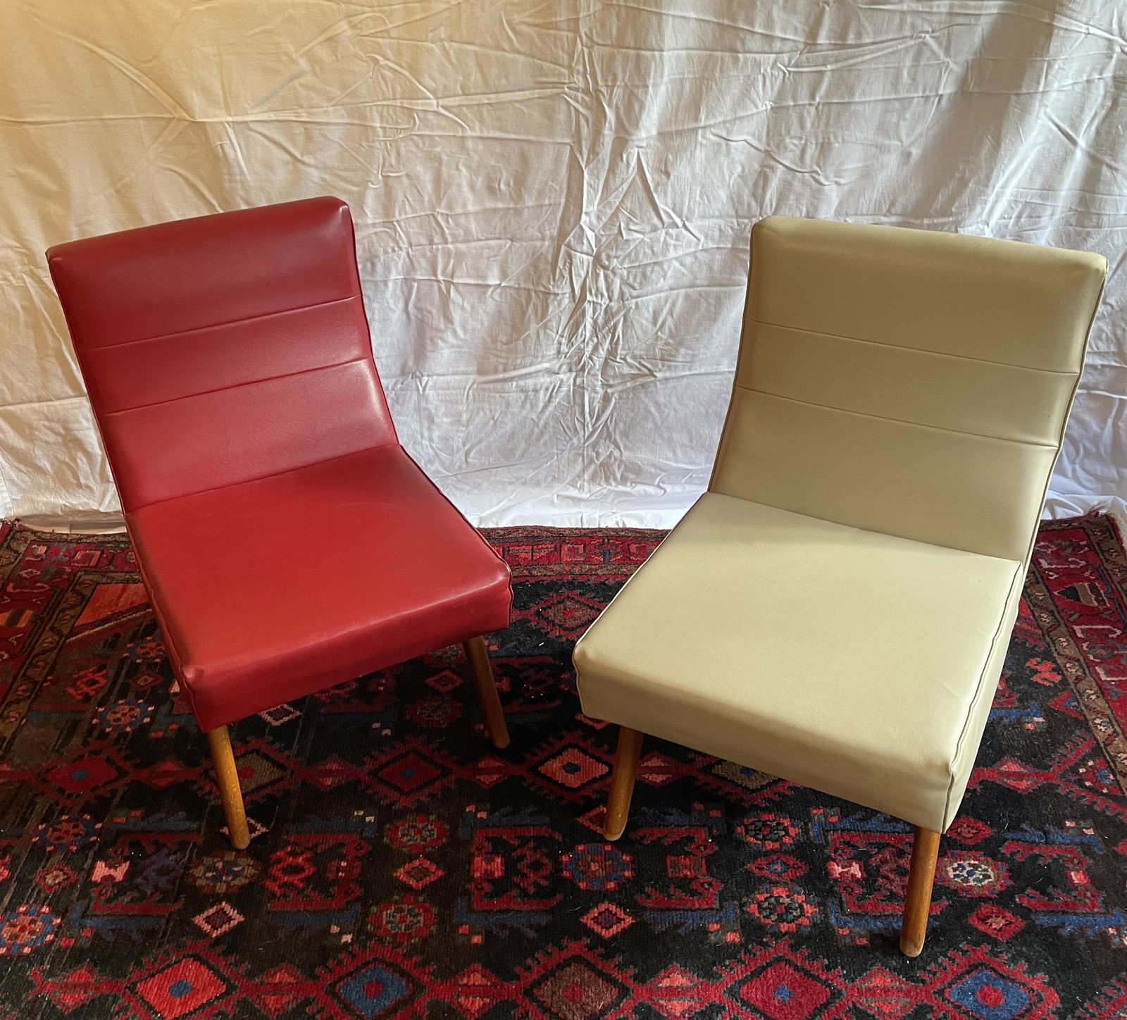A Pair Of Mid Century Scandinavian Danish Style Teak And Vinyl Lounge Chairs photo buy