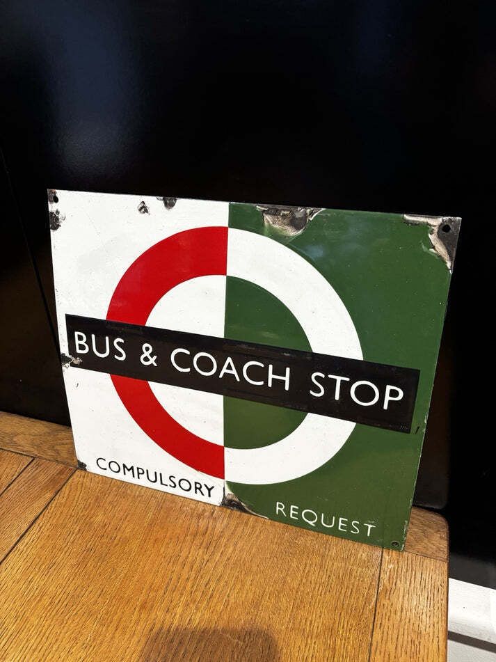 Bus & Coach Stop Heavy Enamel Metal Sign photo furniture