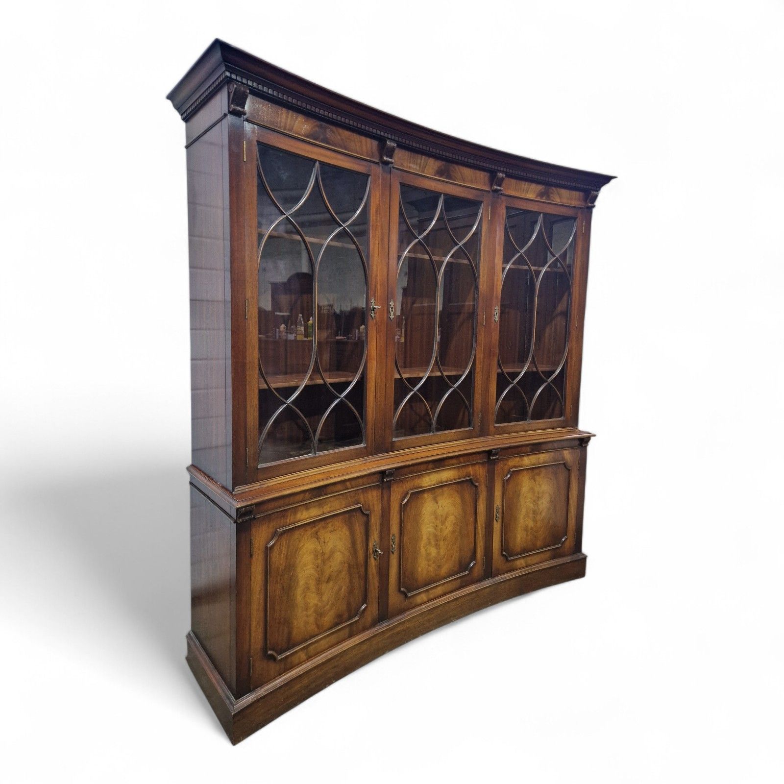 Reprodux Mahogany Concave Bookcase Display Cabinet Antique Style 1 Of Pair photo 800.0