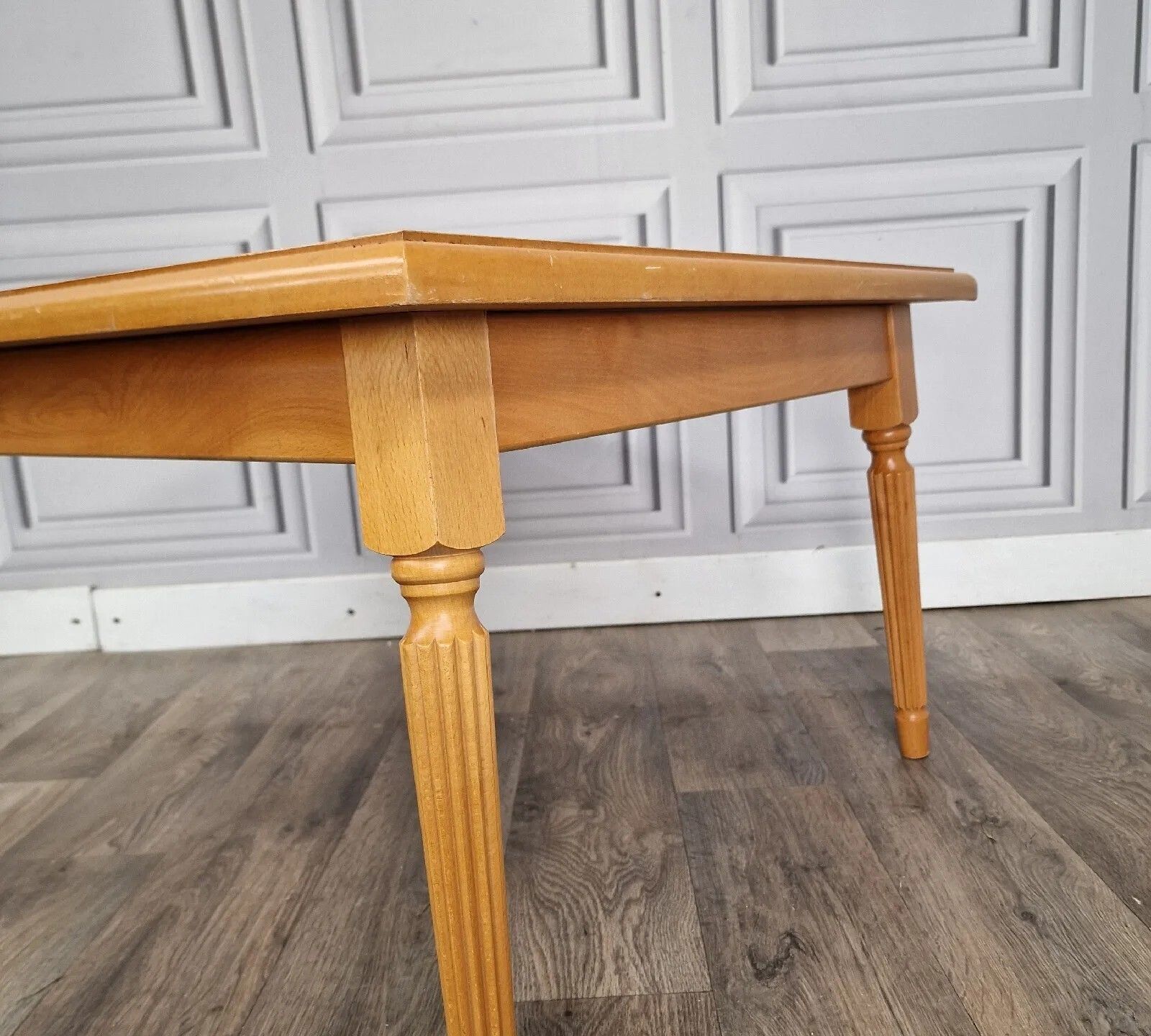 photo for sale Vintage Coffee Lamp Table Oak Square Wood Turned Fluted Splayed Legs Gustavian