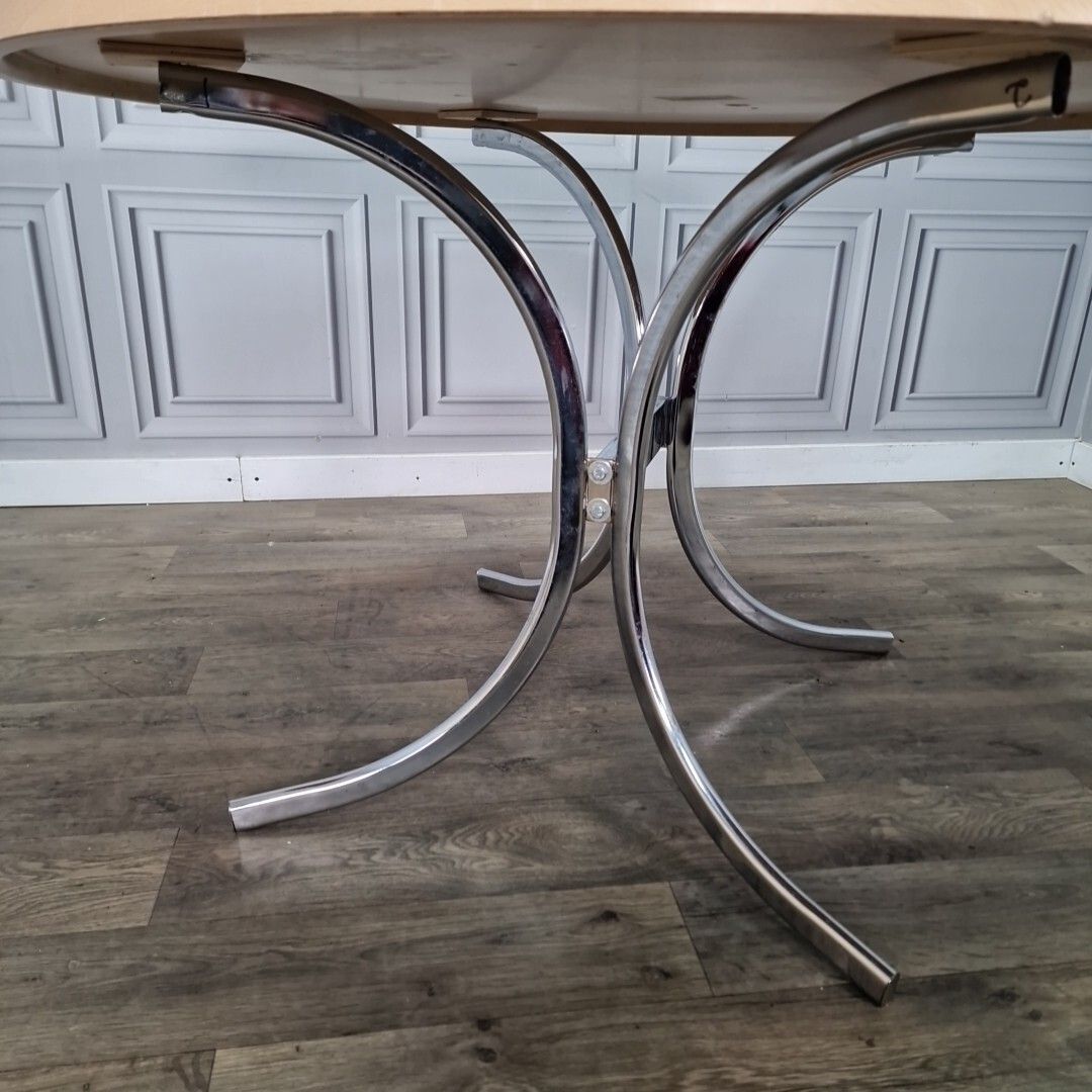photo buy Retro Chrome Dining Table Modernist Round Frovi Wood Top Mid Century Modern