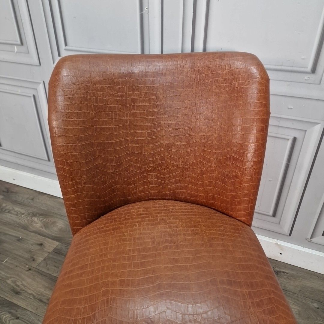 Retro Vintage Side Chair Faux Leather Upholstered – Croc Effect Vinyl Tan Seat photo Furniture