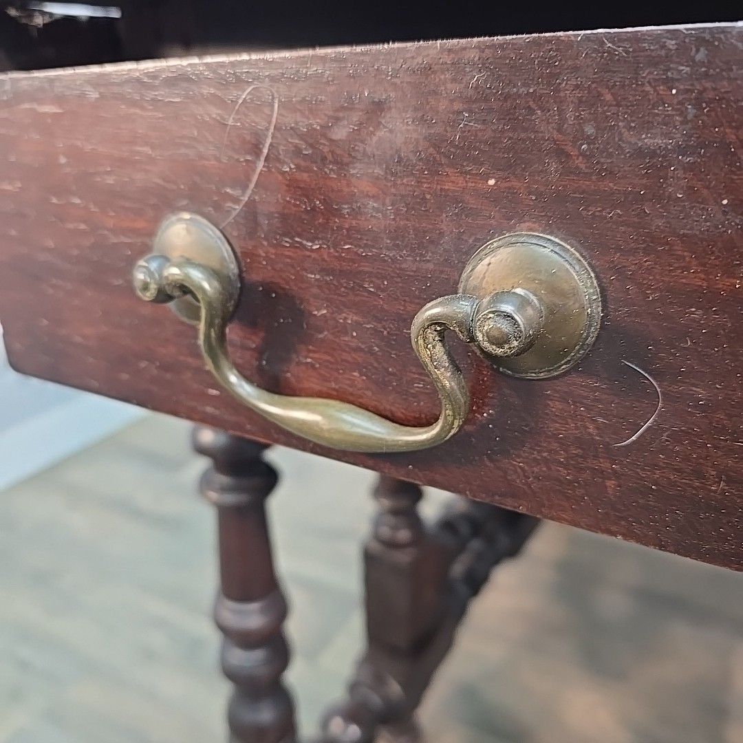 Antique Drop Leaf Table Solid Oak Gate Leg Drawer Victorian – Rustic Farmhouse photo vintage