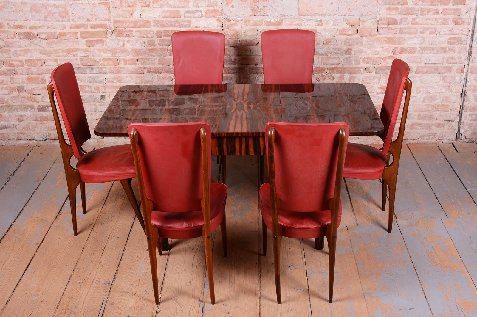 photo vinterior Six Original Art Deco Chairs, By Jules Leleu For Stella, Polish, France, 1940s