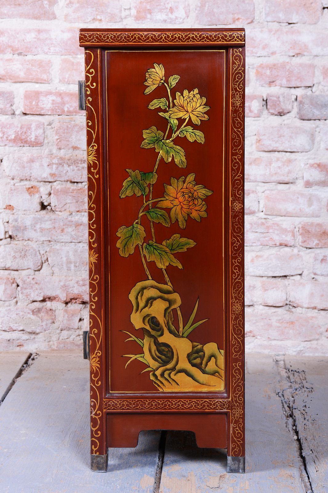 Original Asian Style Small Cabinet, Wood, Lacquer, Paint, China, 1850s photo vintage