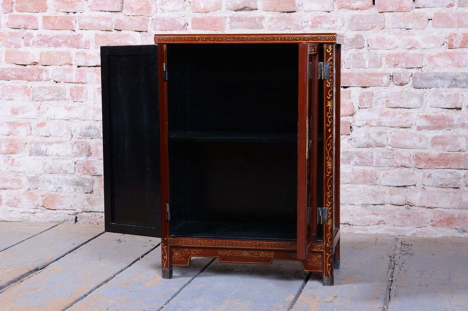 Furniture Original Asian Style Small Cabinet, Wood, Lacquer, Paint, China, 1850s photo