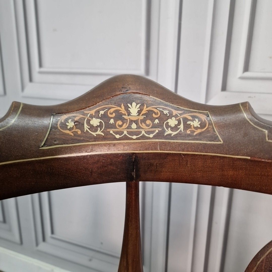 Antique Corner Chair Victorian Wooden Inlaid Carver Armchair Hall Mahogany photo vinterior