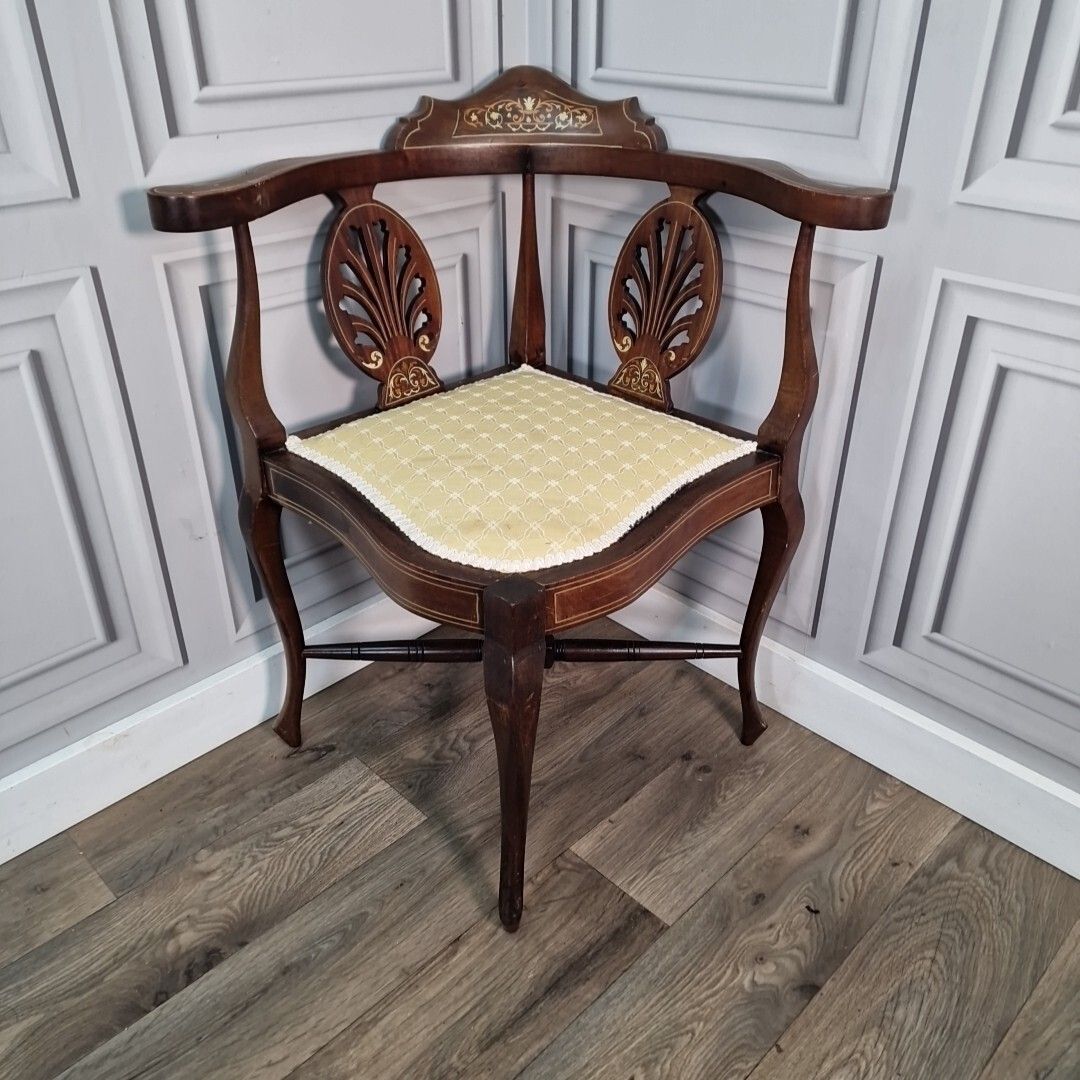 photo for sale Antique Corner Chair Victorian Wooden Inlaid Carver Armchair Hall Mahogany