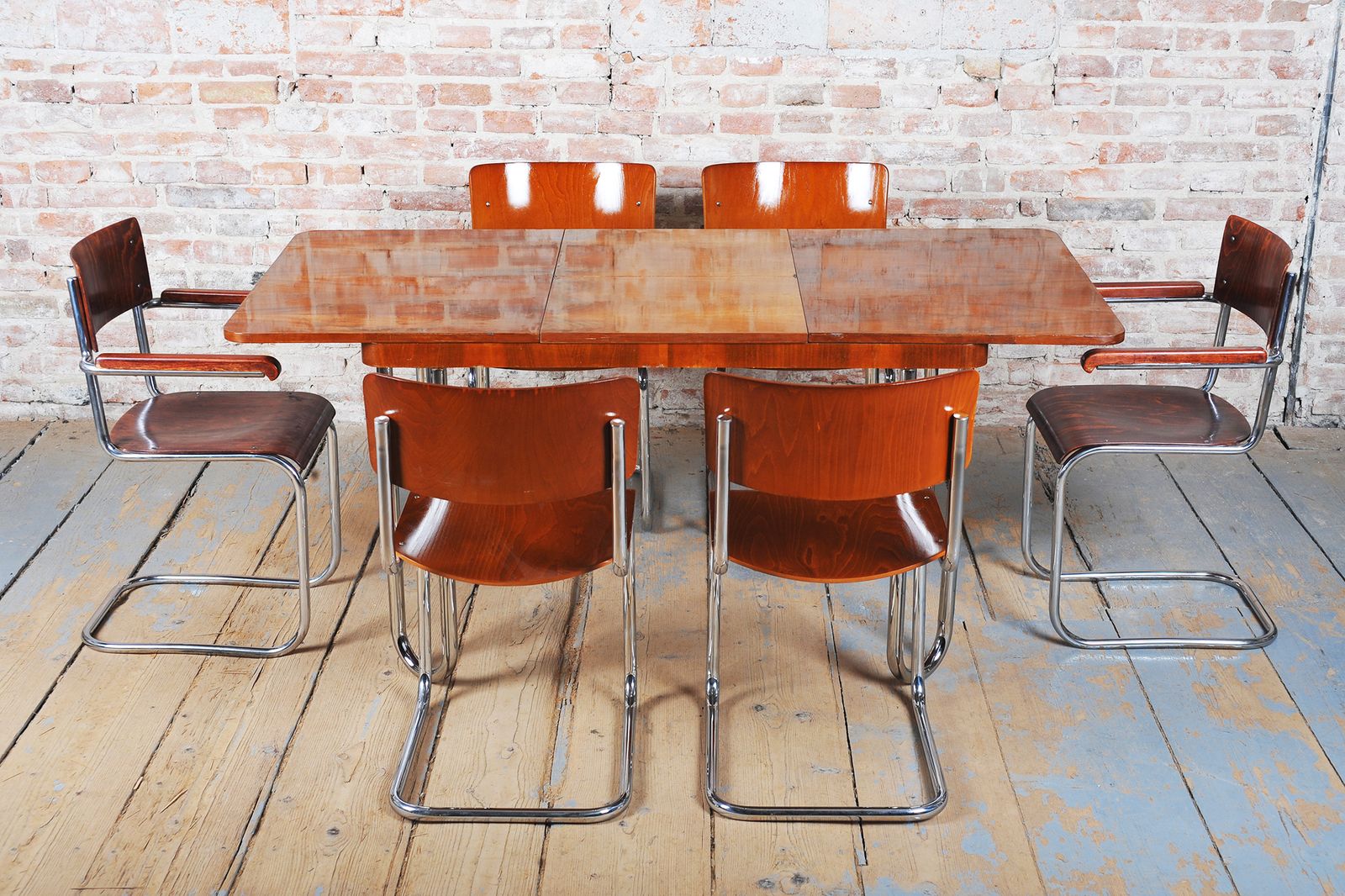 photo vinterior Restored Bauhaus Foling Table, By J. Halabala, Up Zavody, Oak, Czech, 1930s