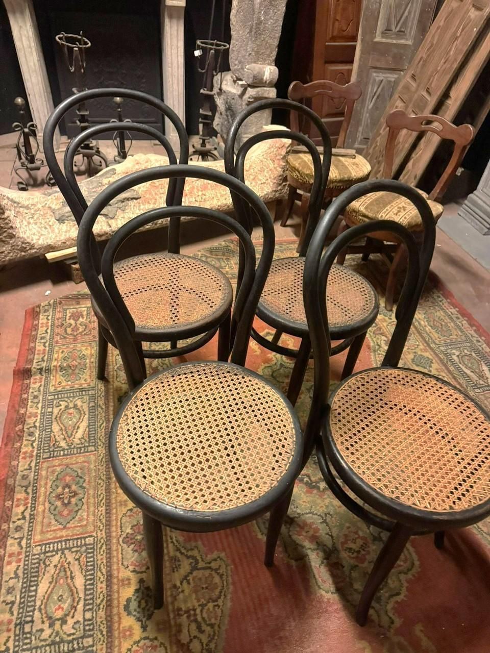 Set 4 Bentwood And Vienna Straw Chairs, J. & J. Khon Brand, Austria photo vinterior