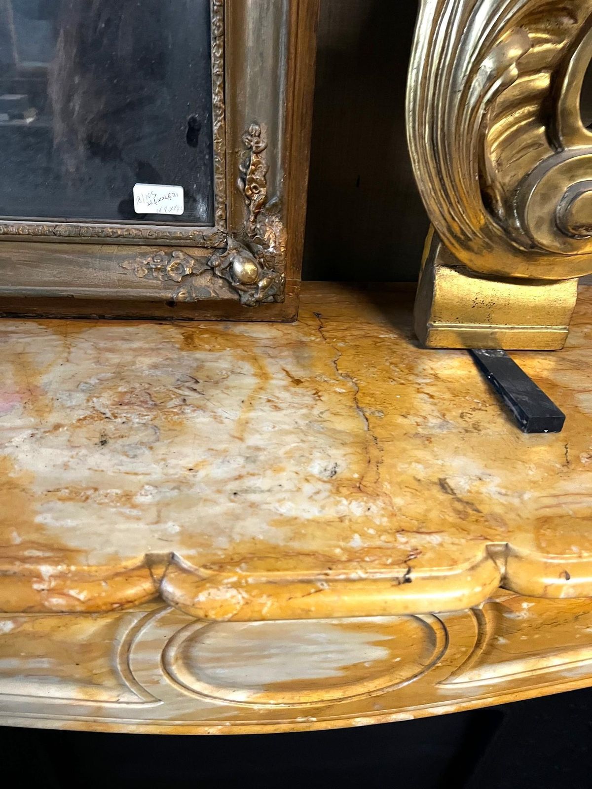 photo furniture Yellow Marble Fireplace Frame Complete With Black Cast Iron Backsplash, Italy