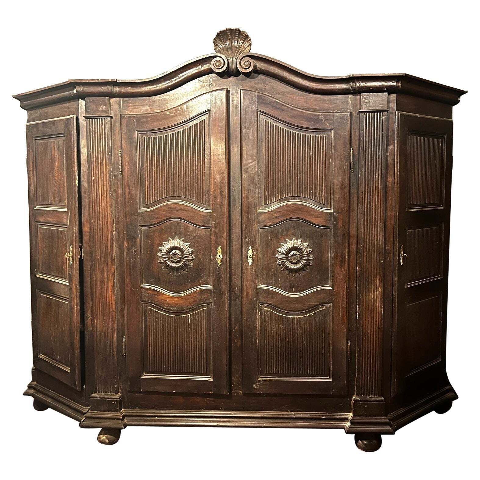 Piedmontese Walnut "Grissinato" 4 Door Closet, Italy