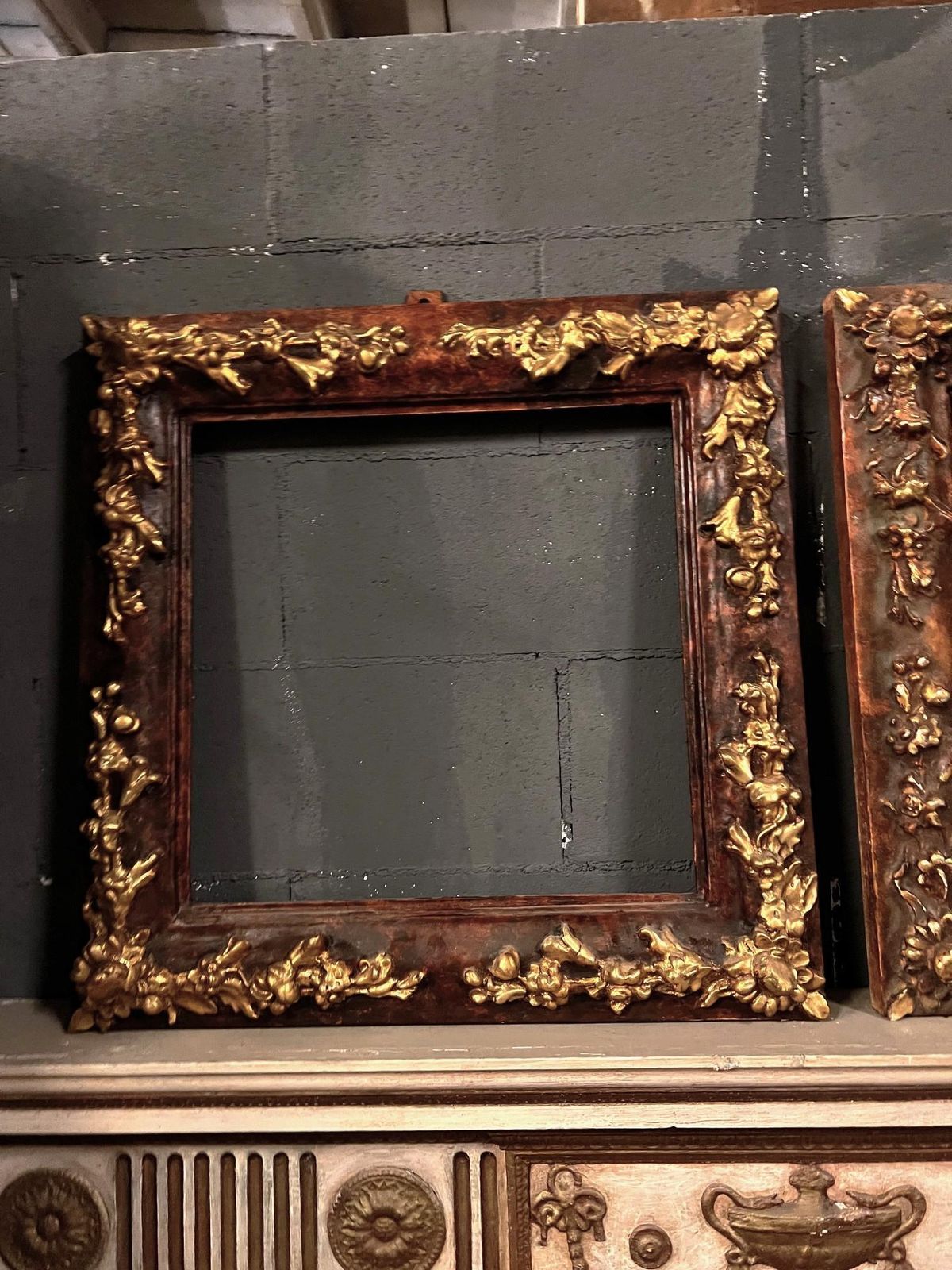 Pair Of Square Wood And Gilded Plaster Frames, Italy photo Home Decor