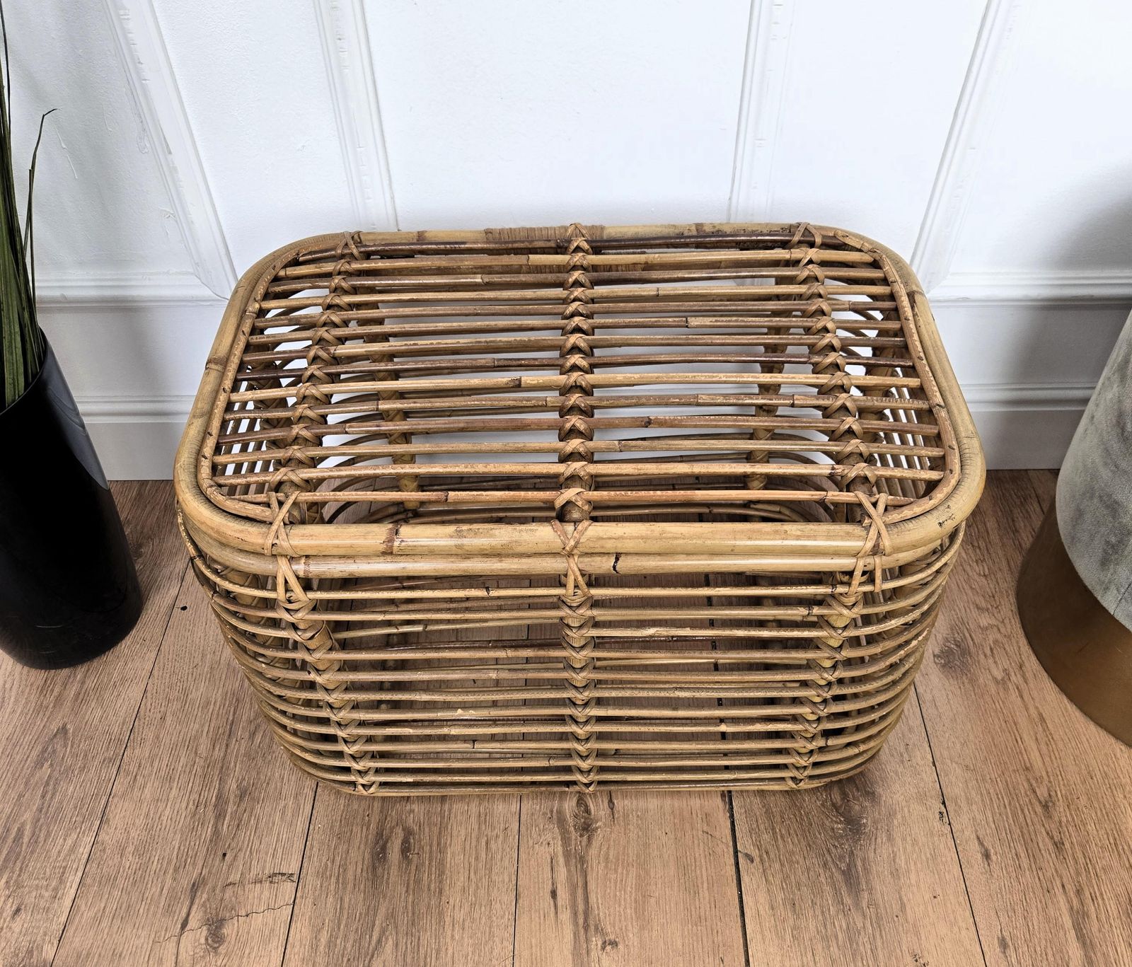 1960s Italian Designer Bamboo Rattan Bohemian French Riviera Basket Container photo vintage