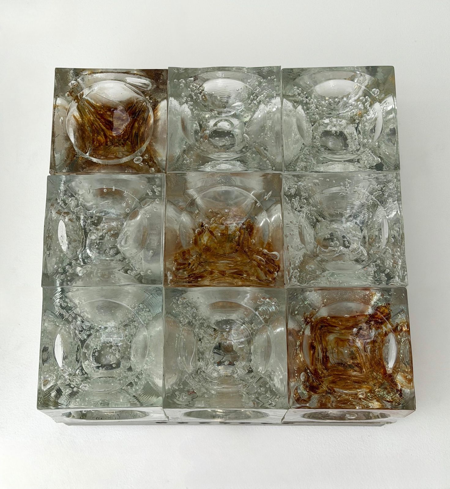 photo furniture Pair Of Glass Cube Square Metal Sconces By Poliarte, Italy, 1970s