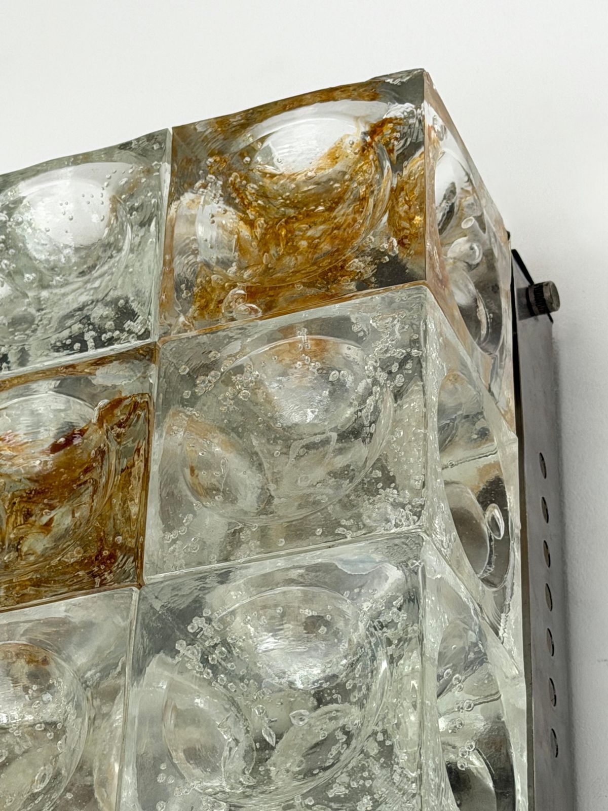 Lighting Pair Of Glass Cube Square Metal Sconces By Poliarte, Italy, 1970s photo