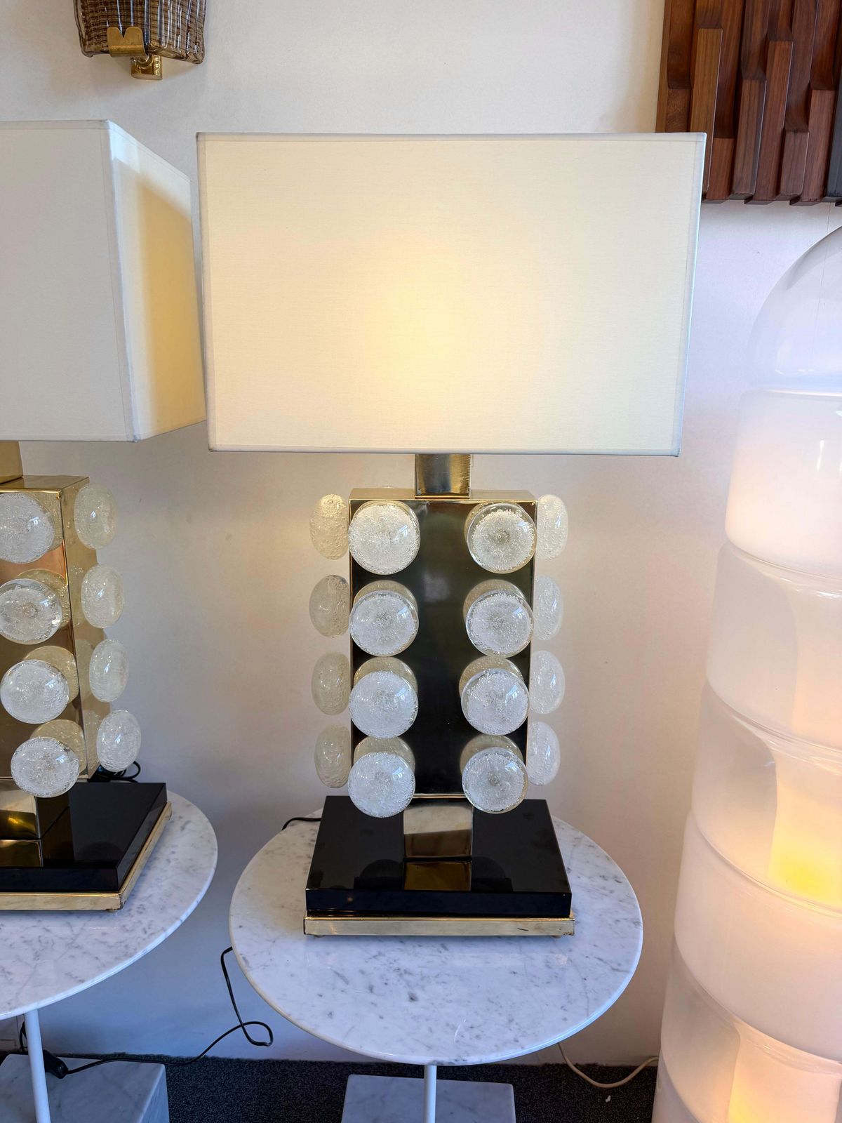 Contemporary Pair Of Brass And Murano Glass Macaroons Lamps, Italy photo for sale