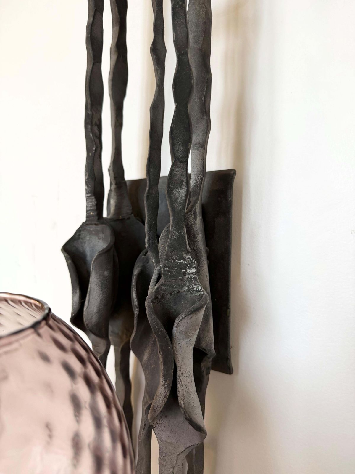 Pair Of Wrought Iron And Glass Sconces By Pozzebon. Italy, 1970s photo for sale