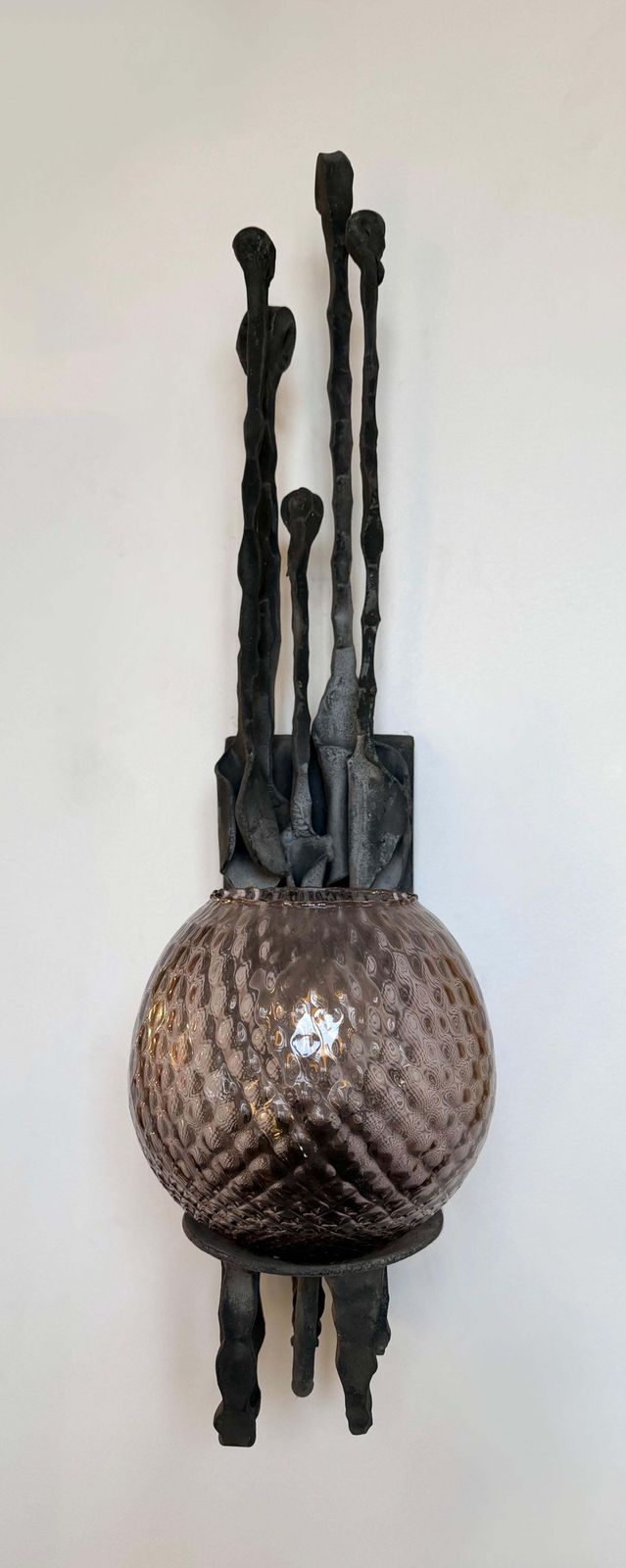 Pair Of Wrought Iron And Glass Sconces By Pozzebon. Italy, 1970s photo vinterior