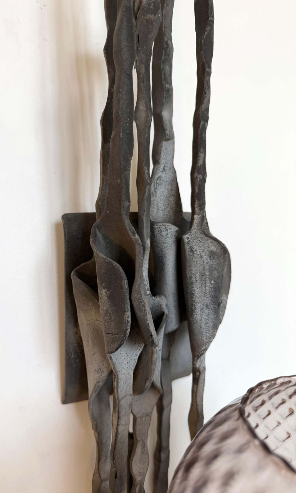photo vinterior Pair Of Wrought Iron And Glass Sconces By Pozzebon. Italy, 1970s