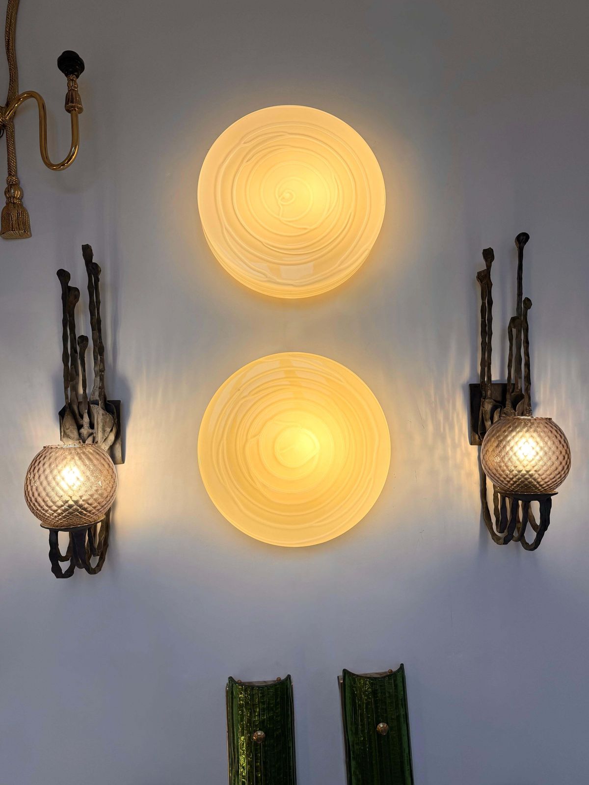 photo vintage Pair Of Wrought Iron And Glass Sconces By Pozzebon. Italy, 1970s
