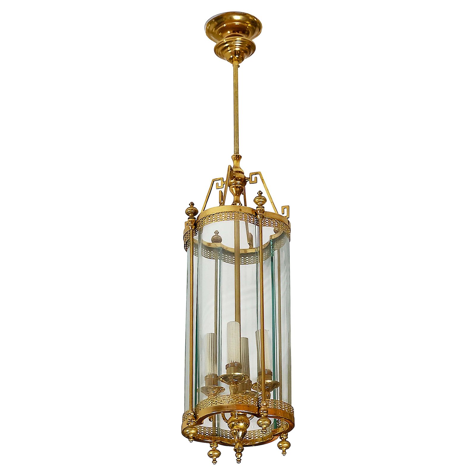 Italian Gilt Metal And Glass Chandelier Lantern