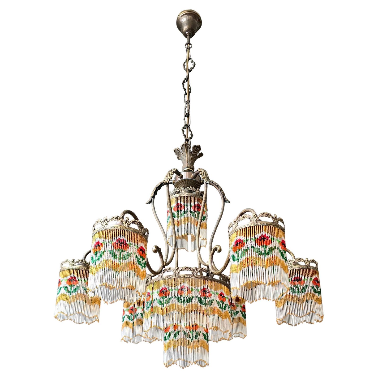 Beaded Glass Chandelier With Floral Motif photo 3393.0