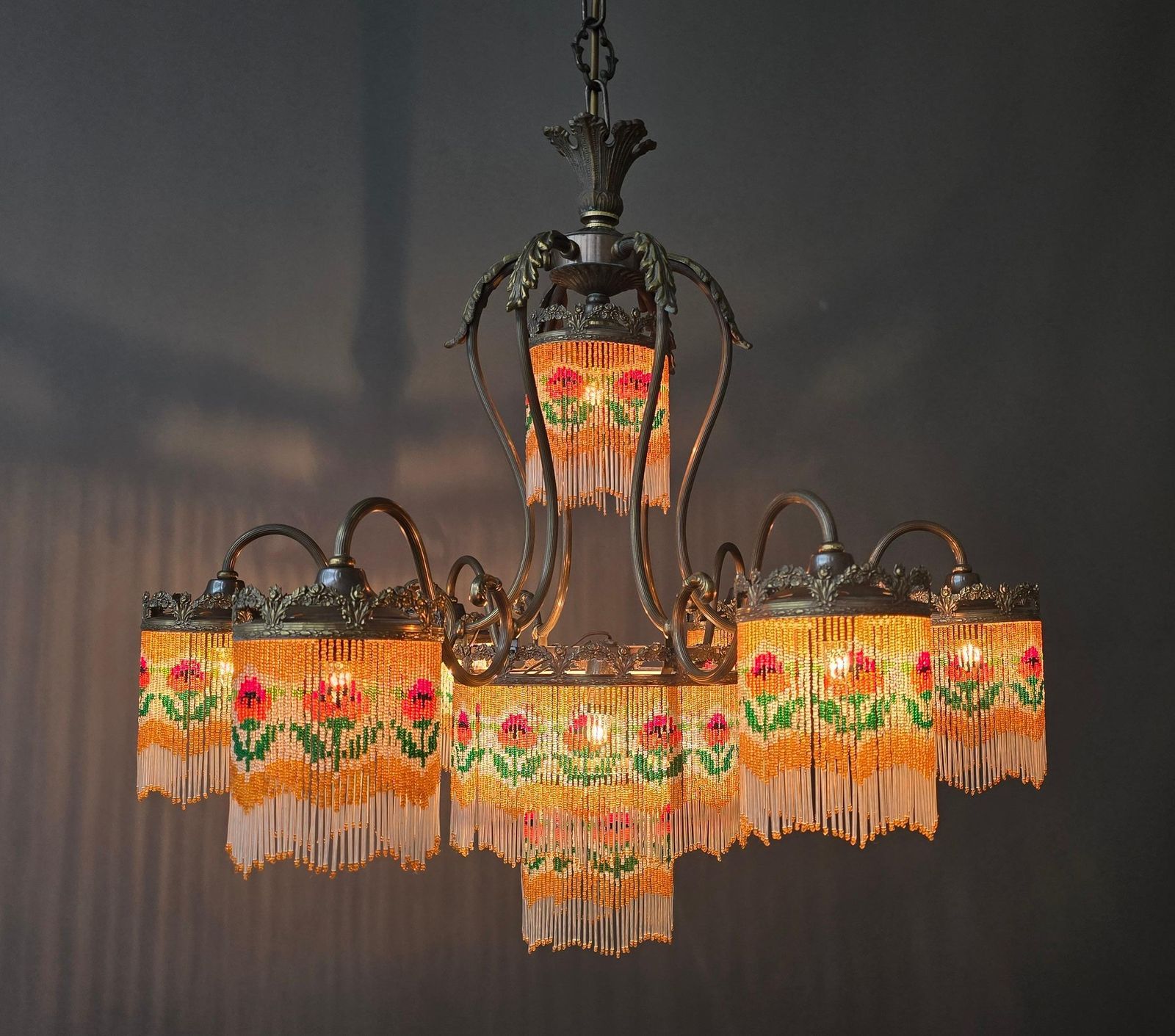 photo furniture Beaded Glass Chandelier With Floral Motif