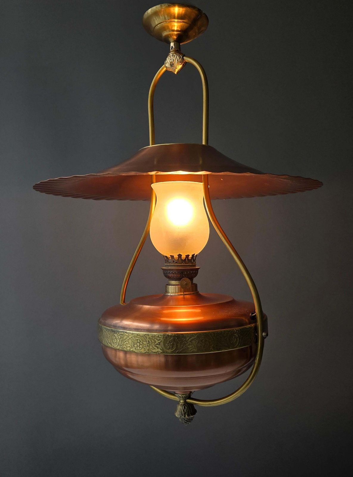 French Copper Hanging Lamp By Cuivres D’art Géor, Circa 1900–1920 photo for sale
