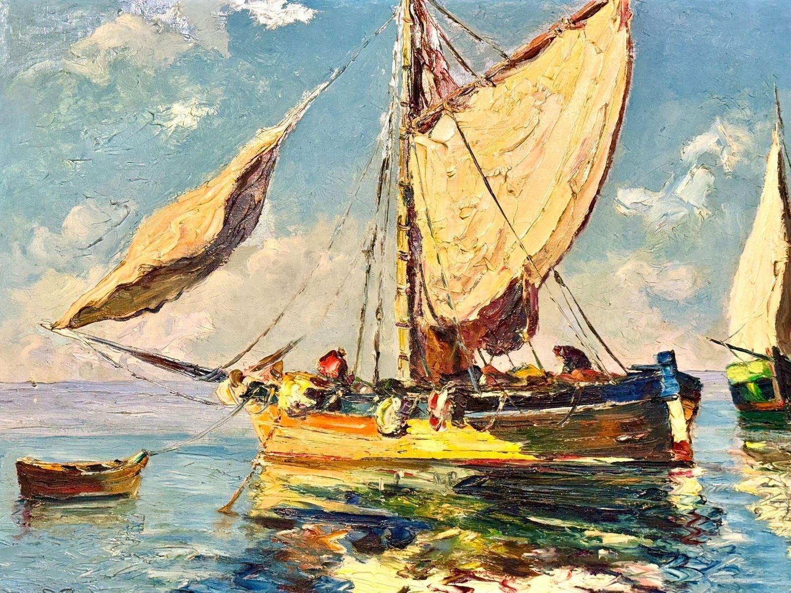 French Coastal Sailboats, Oil On Board By Bernard Régis, C. 1950s–60s photo Art