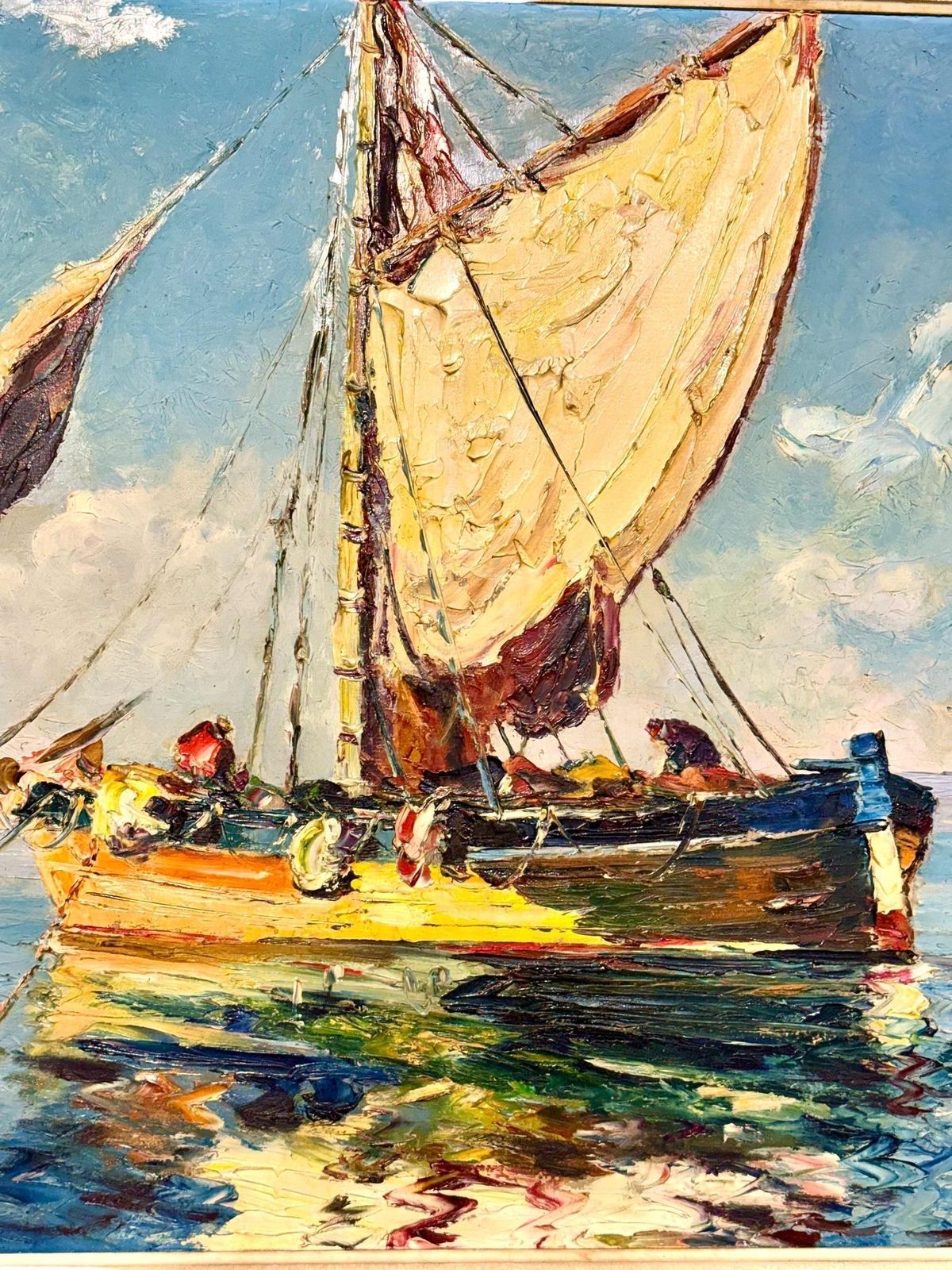 photo buy French Coastal Sailboats, Oil On Board By Bernard Régis, C. 1950s–60s