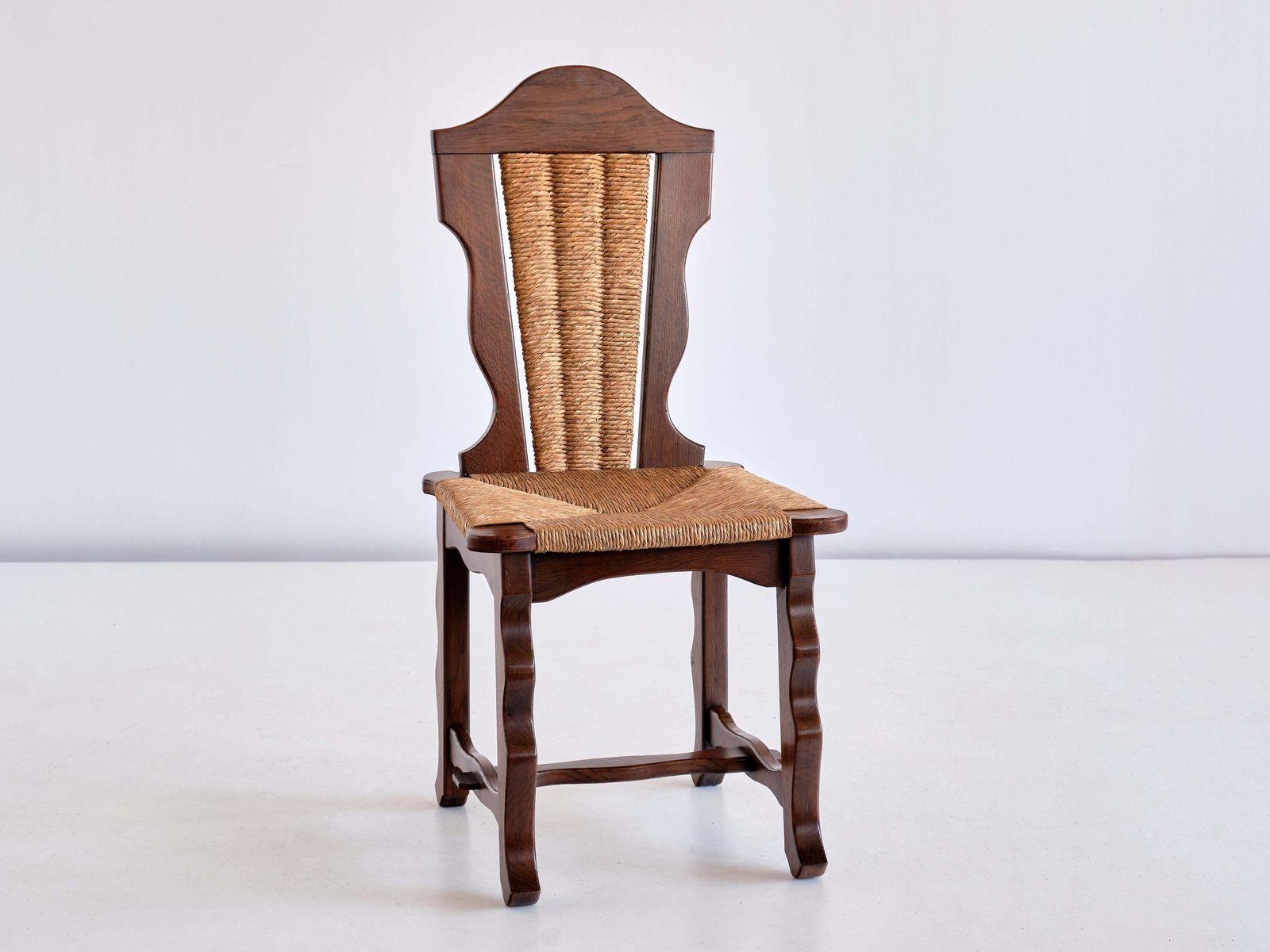 Set Of Six Victor Courtray Attributed Dining Chairs In Oak And Rush, 1950s photo 6818.0