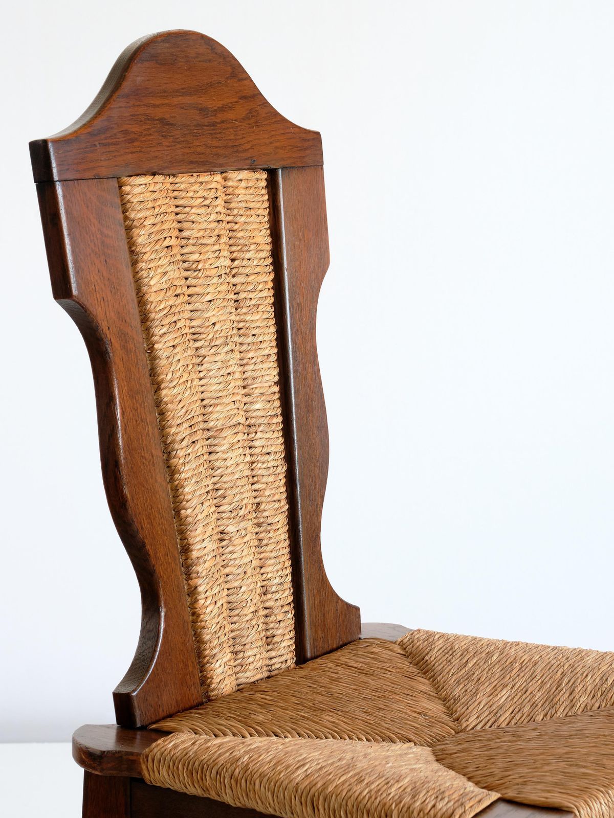 Set Of Six Victor Courtray Attributed Dining Chairs In Oak And Rush, 1950s photo vintage