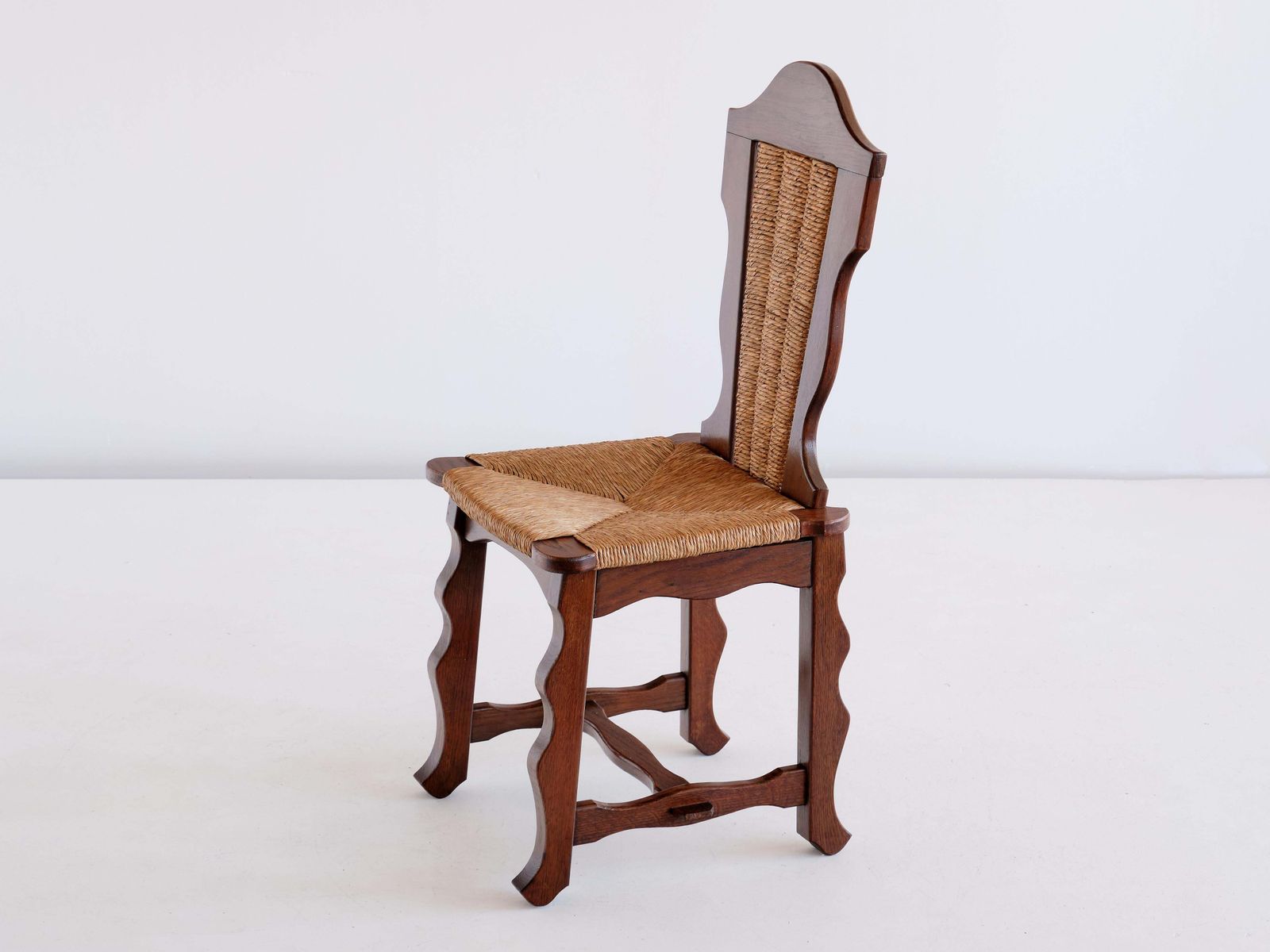 6818.0 Set Of Six Victor Courtray Attributed Dining Chairs In Oak And Rush, 1950s photo