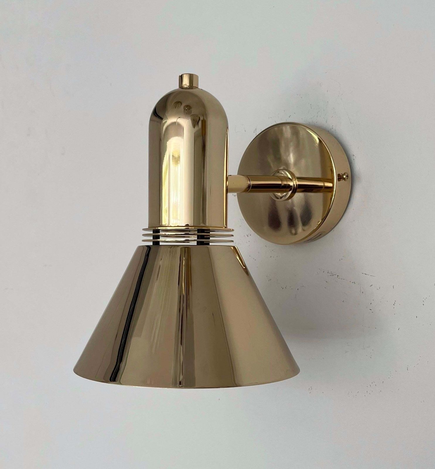 photo for sale Mid Century Gold Set Of Three Chandeliers And One Wall Sconce By Estiluz, 1970s
