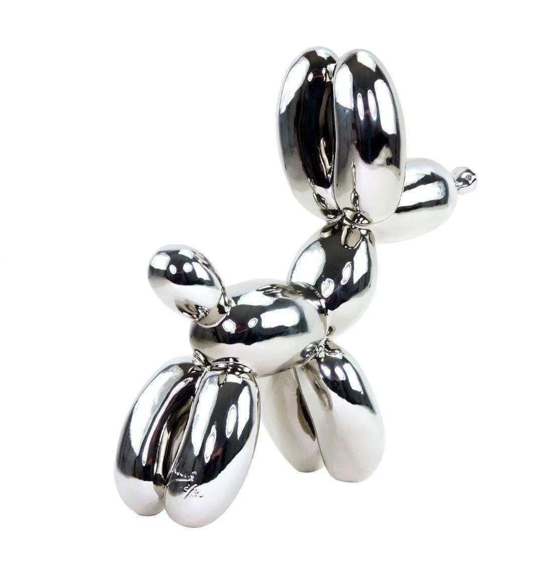 Contemporary Art Piece Balloon Dog Sculpture In Bronze Silvered photo Art
