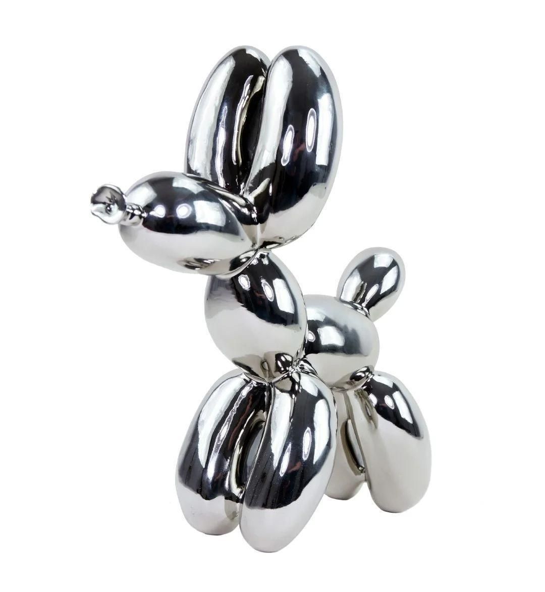 Contemporary Art Piece Balloon Dog Sculpture In Bronze Silvered photo vintage