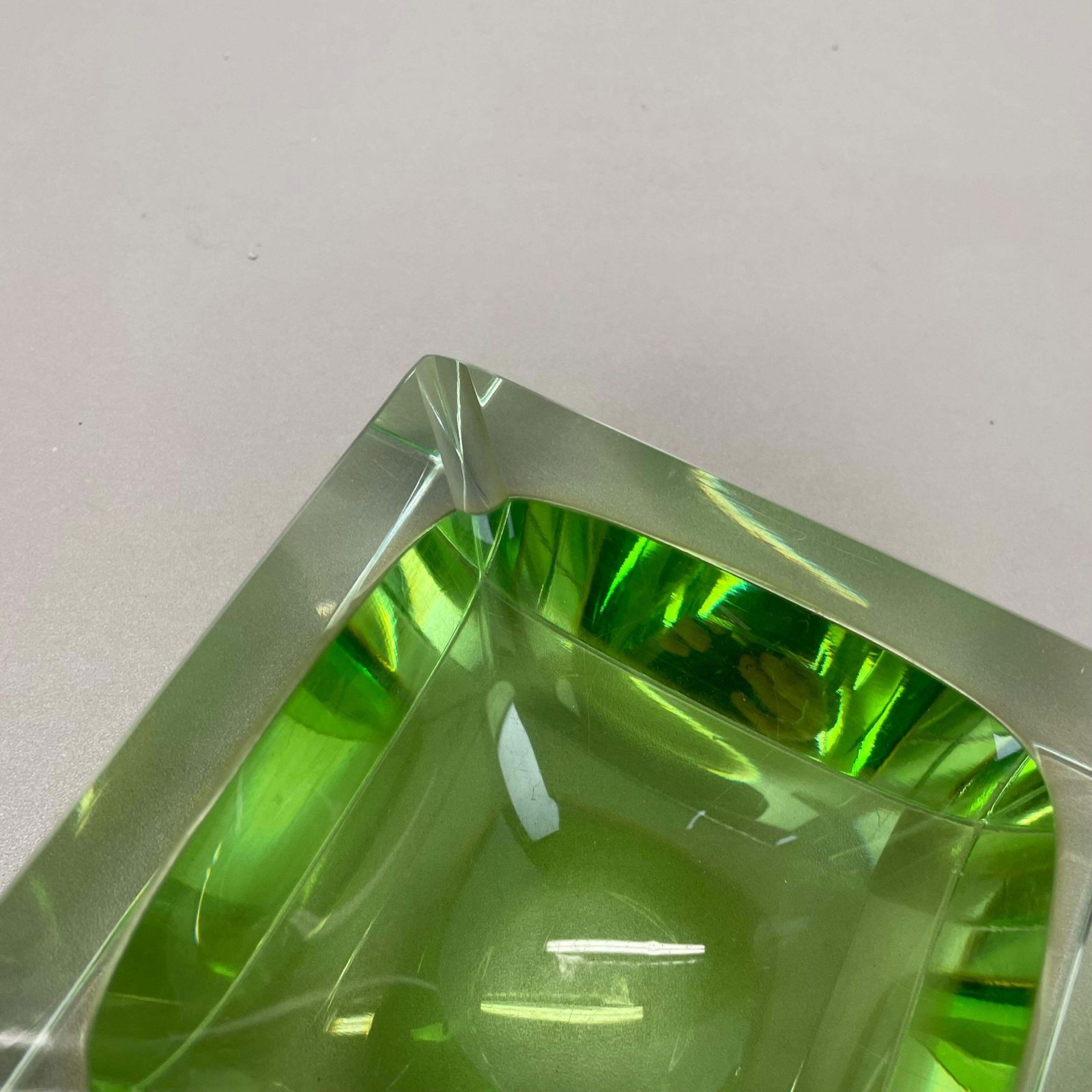 Murano Green Glass Sommerso Block Cube Ashtray Element Flavio Poli, Italy, 1970s photo 577.0